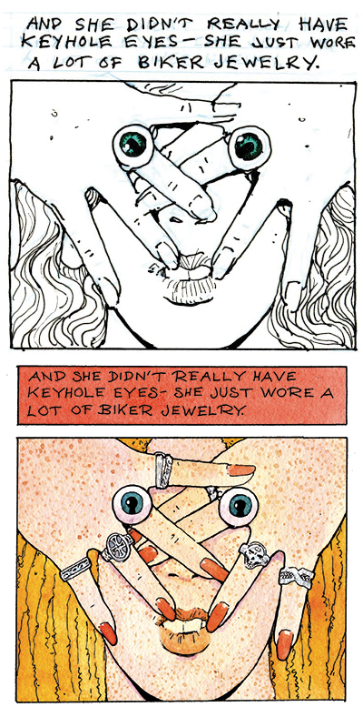 Panels from the 24 Hour Comic and Dark Horse Presents versions of THE GIRL WITH THE KEYHOLE EYES